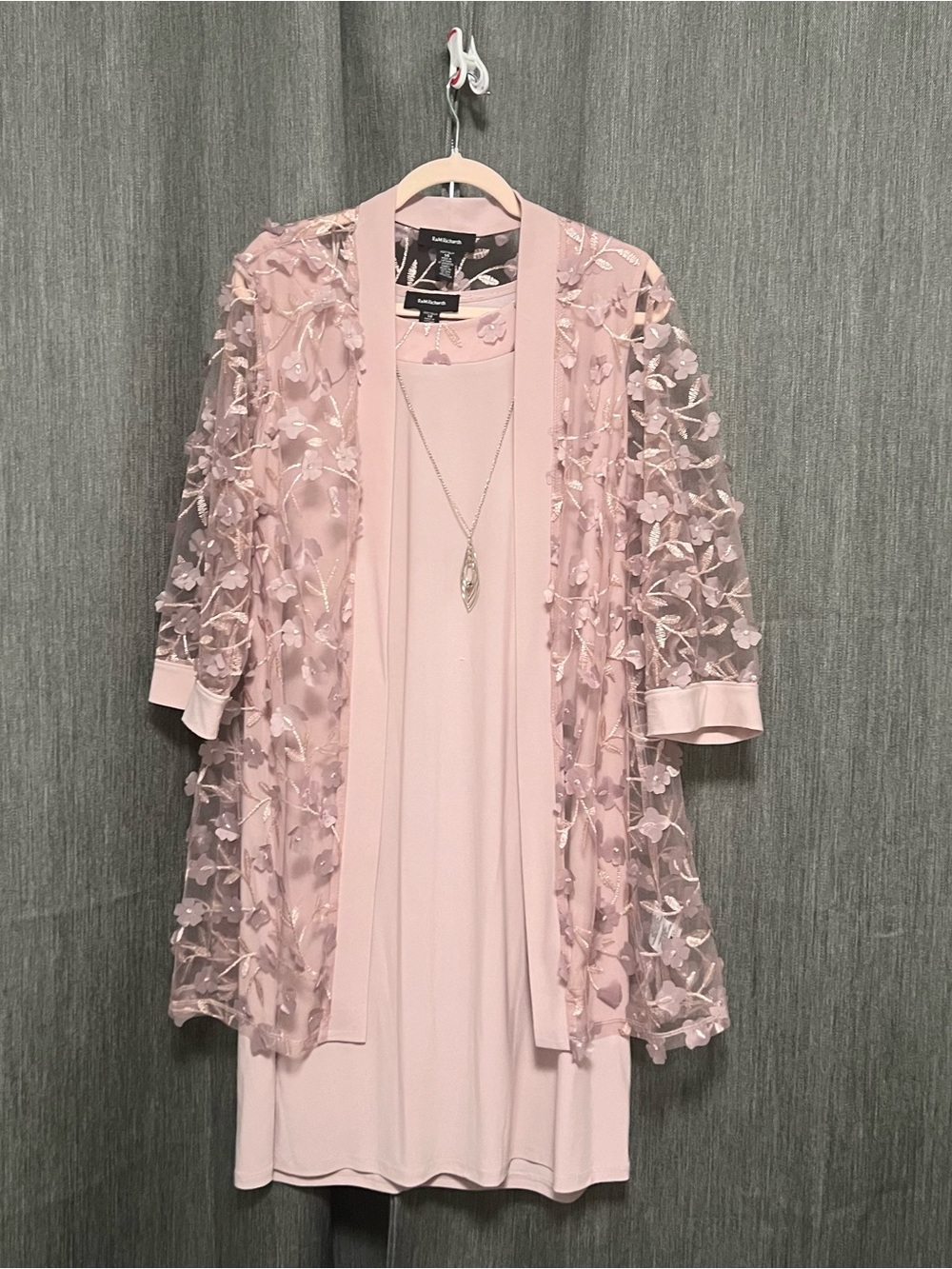 Elegant RosePink Floral Embroidered Dress Set